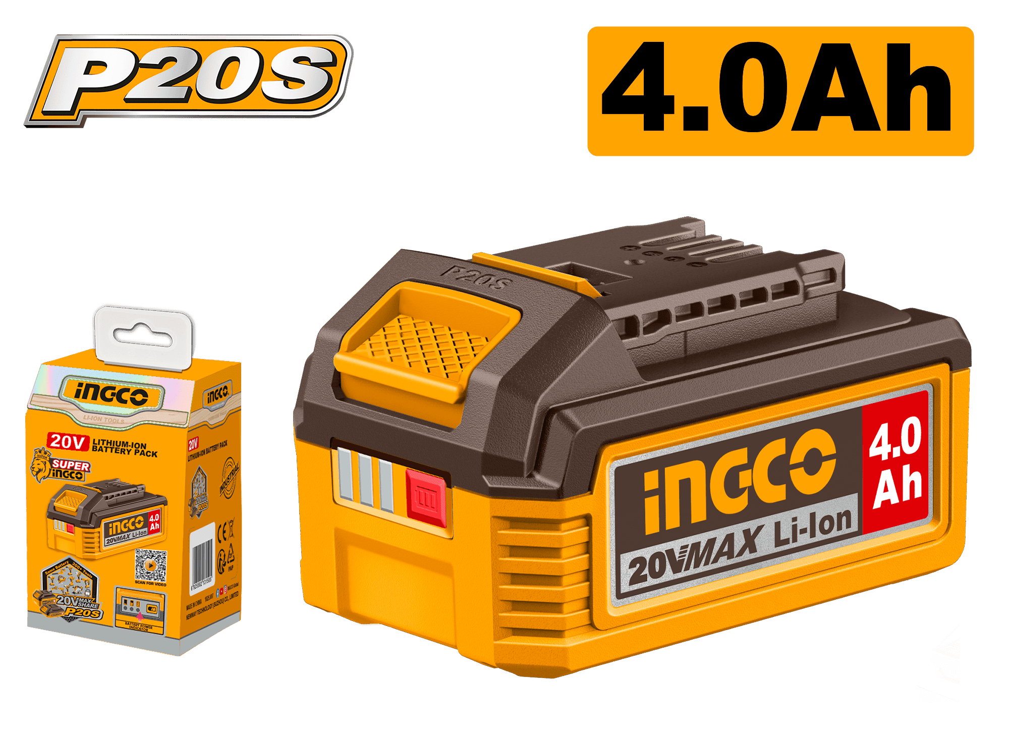 INGCO P20S 20V 4.0Ah Lithium-Ion Battery Pack