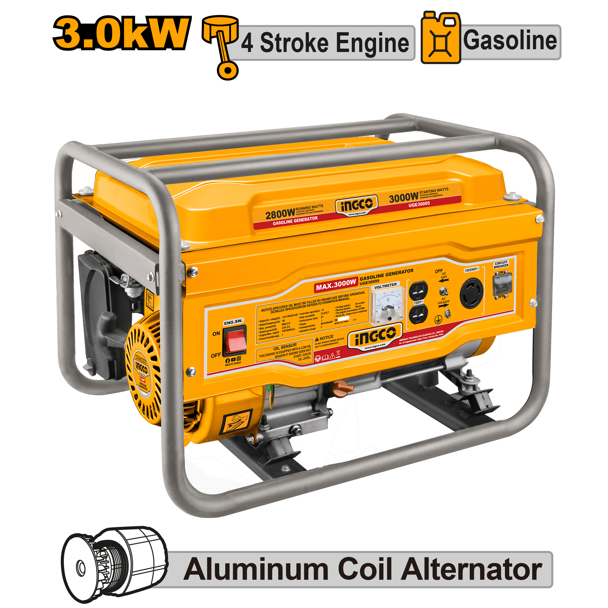 INGCO INGCO 3.0kW Gasoline Generator – 4 Stroke OHV Engine