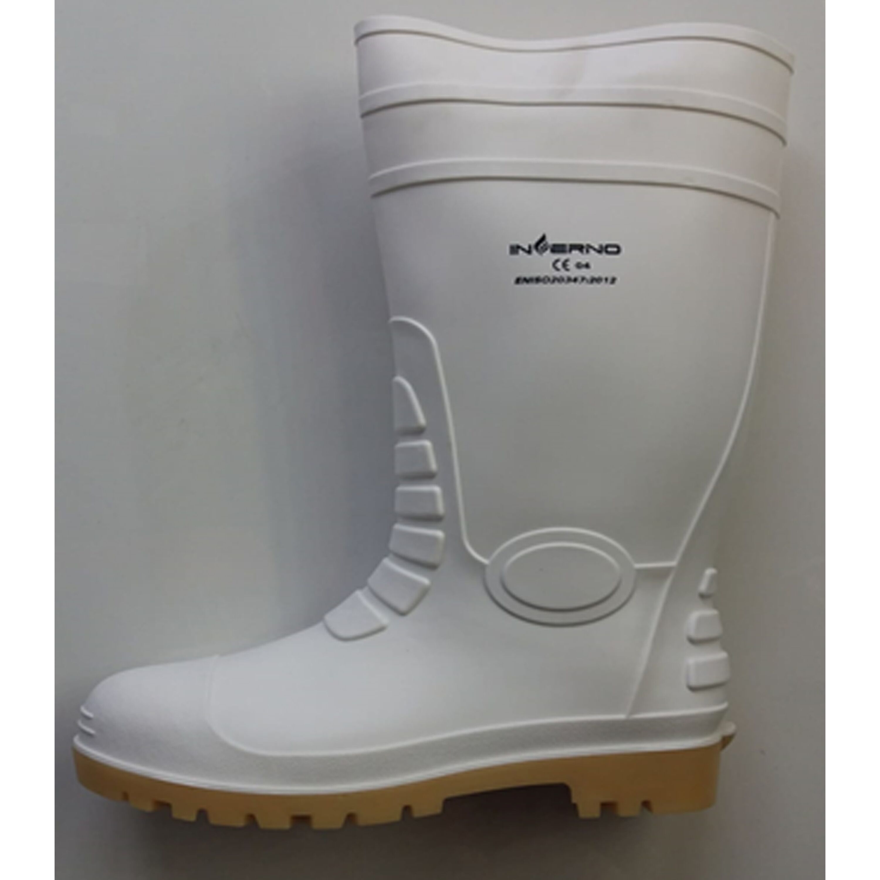 White Steel Toe PVC Wellington Tall Boots Yellow Sole