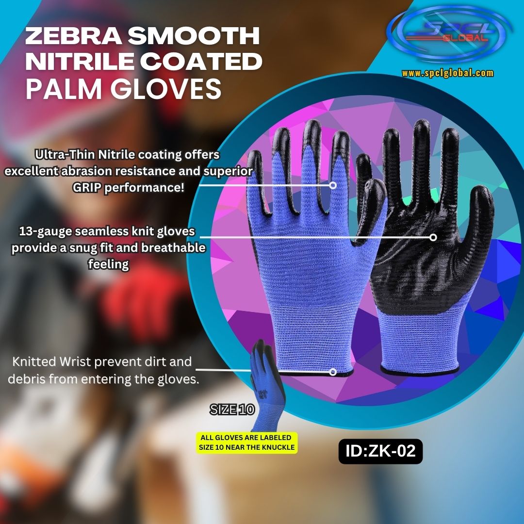 ZEBRA SMOOTH NITRILE COATED PALM GLOVES