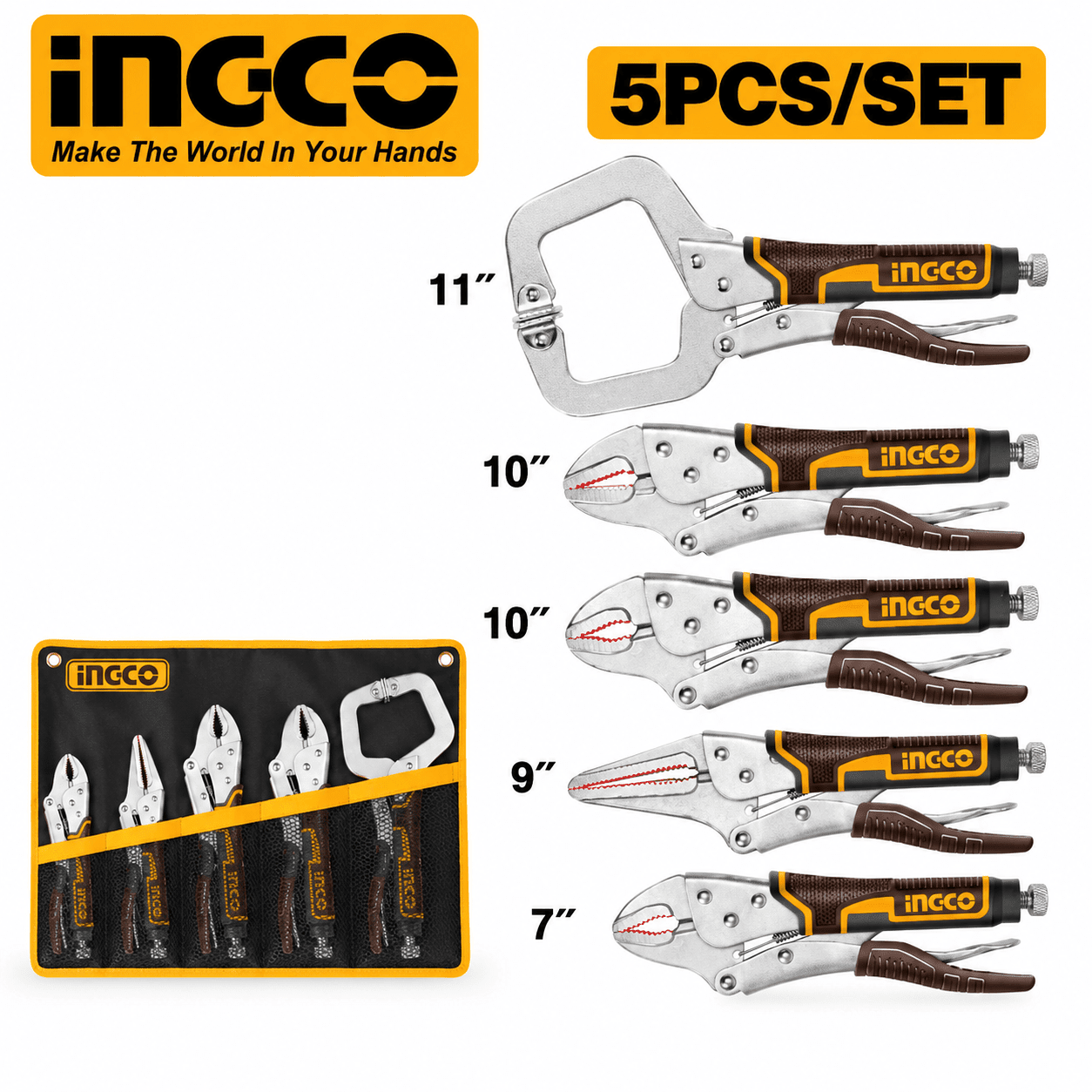 INGCO 5-Piece Pliers Set with Canvas Bag