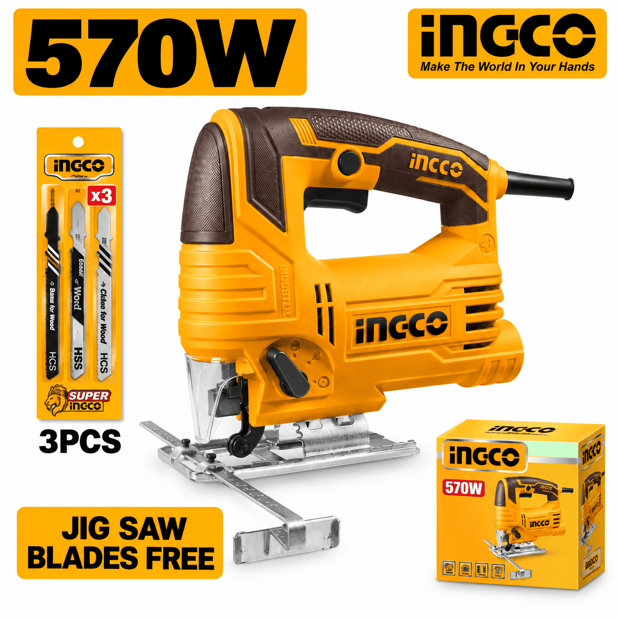 INGCO 570W Variable-Speed Jigsaw with 4-Step Pendulum Function