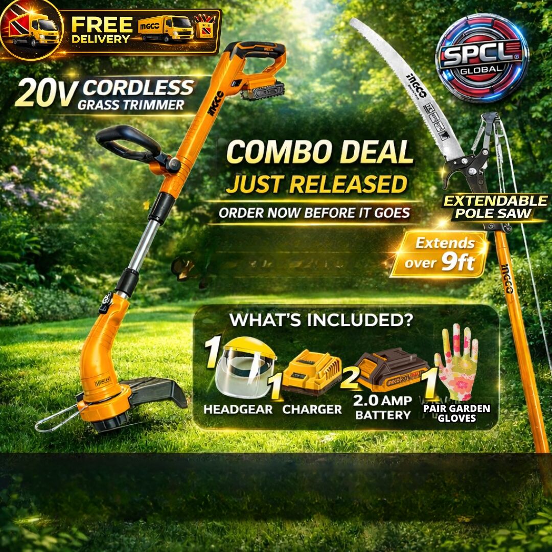 CORDLESS GRASS TRIMMER + EXTENDABLE POLE SAW COMBO