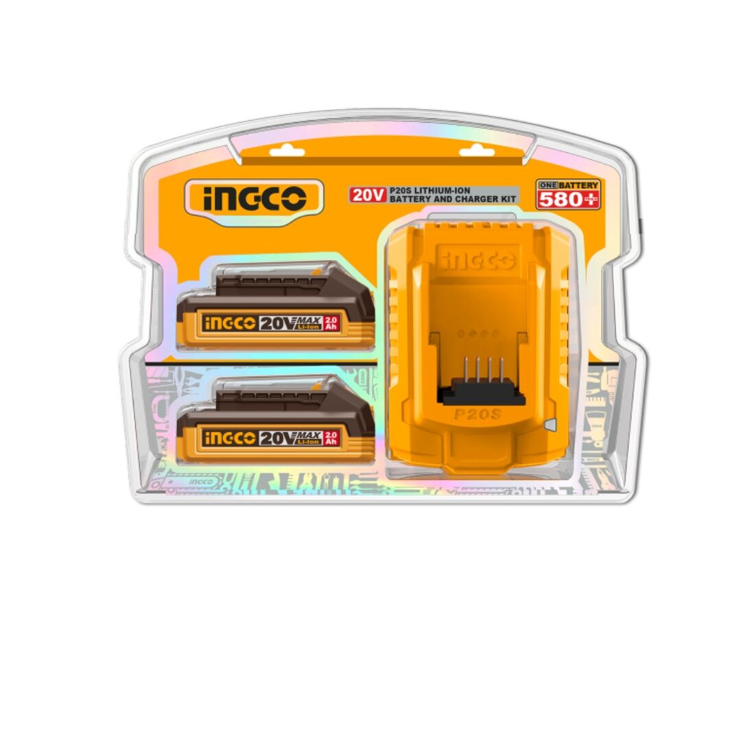INGCO P20S 20V Lithium-Ion Battery & Charger Combo Kit – 2×2.0Ah Batteries - Image 2