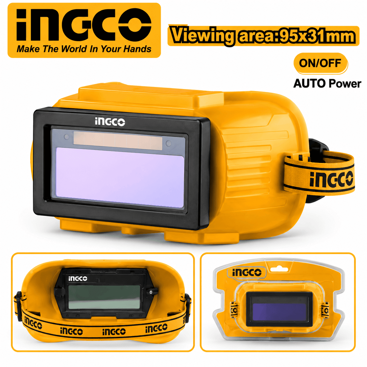 INGCO Auto-Darkening Welding Goggle – 95 × 31mm Viewing Area